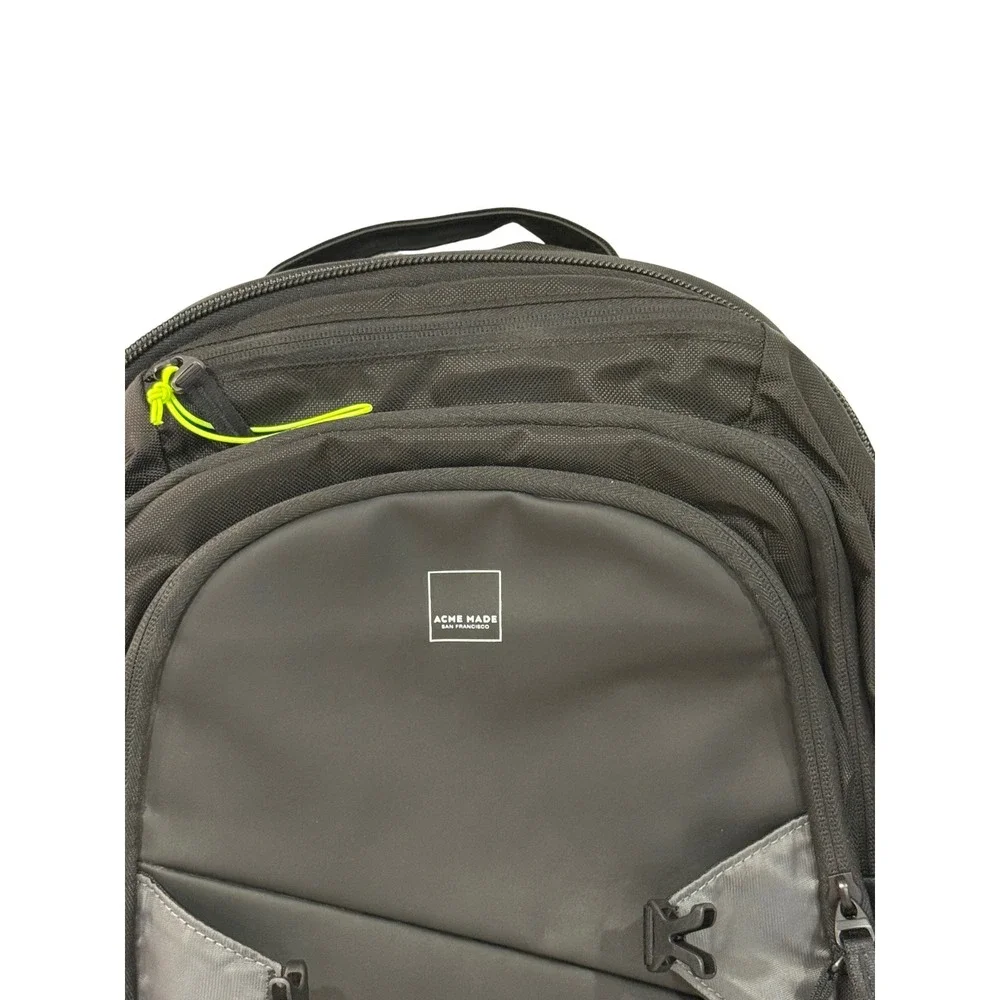 Acme Made San Francisco Laptop Backpack Black Charcoal Neon Accents Padded Bag